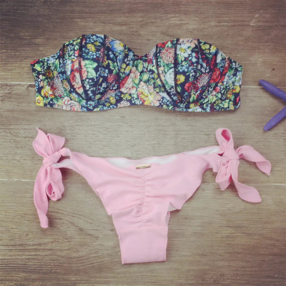New Bandage Beach Strapless Swimwear Bikinis 2023 Women Swimsuit Sexy Brazilian Bikini Set Falbala Biquini Bathing Suits 485