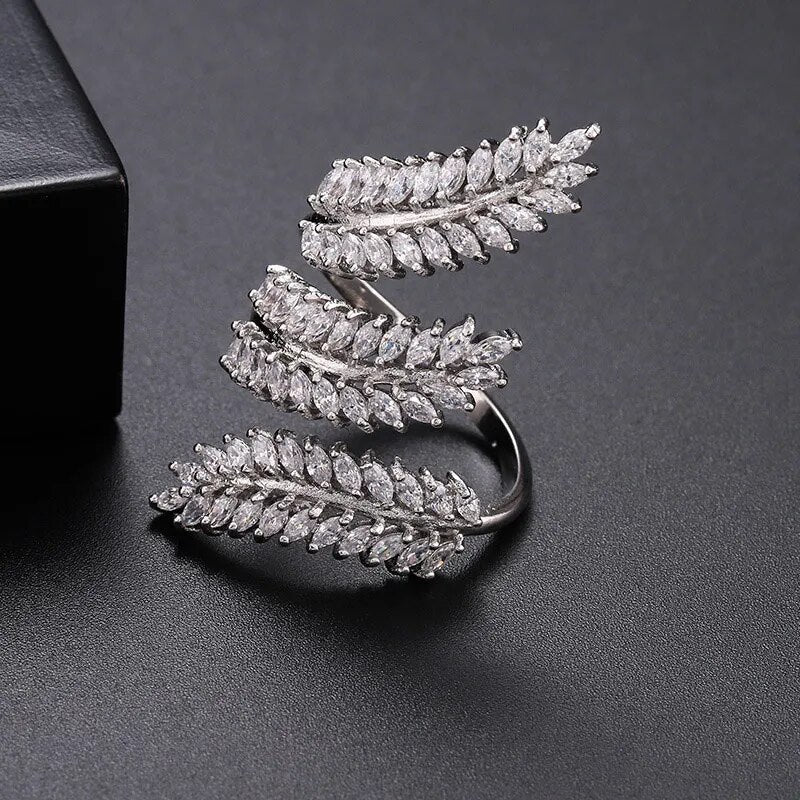 New Fashion Beautiful Women Ladies Ring Girls Zircon Leaf Open Adjustable Flower Fashion Jewelry Rings Gift