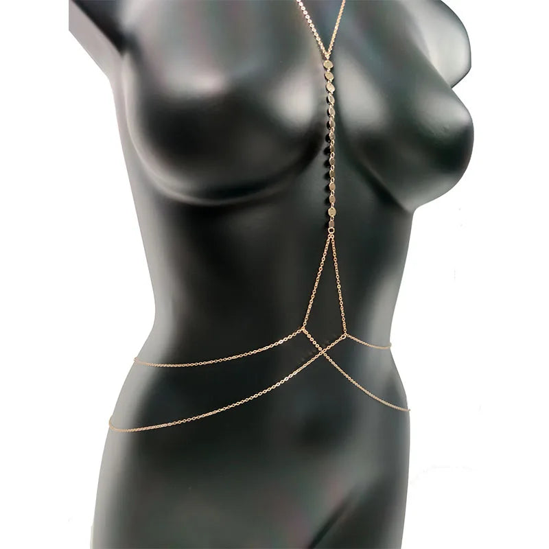 Chest Chain Sexy Bikini Personalized Body Clothing for Women Sequined Cross Chain Belly Female Bodysuit Jewelry Fashion