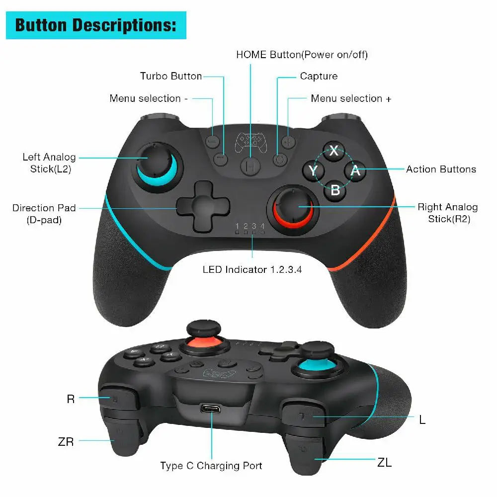 Pro Controller Wireless Bluetooth Gamepad Joystick For N-SL Console Pro Host With 6-axis vibration game Handle