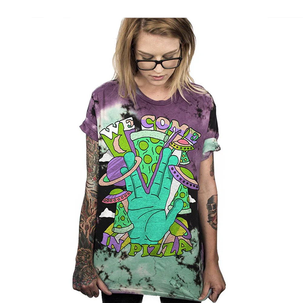 PLstar Cosmos 2019 Summer New Women T Shirt Fashion Punk Tops STAY WEIRD Printing Loose Short Sleeve Streetwear Hip Hop tshirt