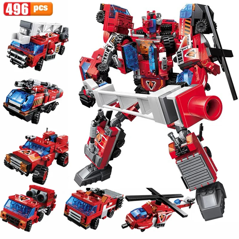 QMAN 6 in 1 Transforming Mecha Warrior Building Blocks City Transformation Robot Model Bricks Sets Toys For Children Gifts MOC