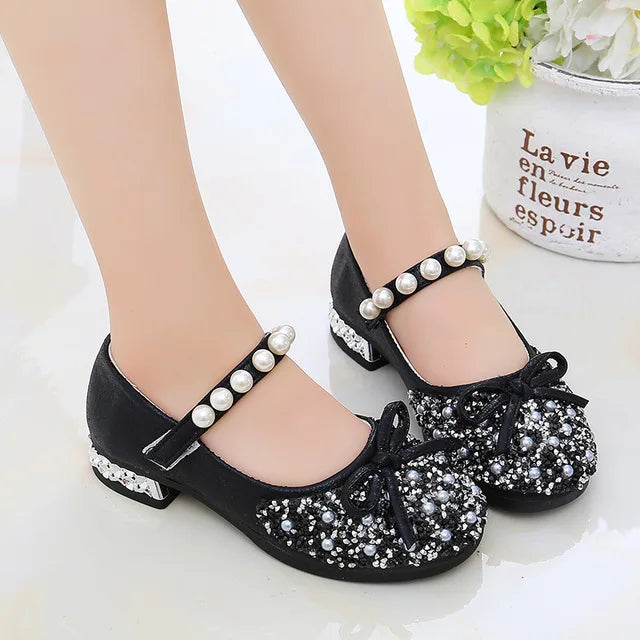 Girls Shoes Bead Mary Janes Flats, Fling Princess Glitter Shoes, Baby Dance Shoes Wedding Shoes Gold.