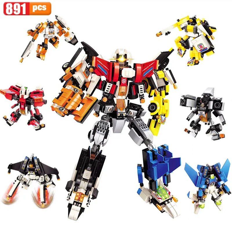 QMAN 6 in 1 Transforming Mecha Warrior Building Blocks City Transformation Robot Model Bricks Sets Toys For Children Gifts MOC
