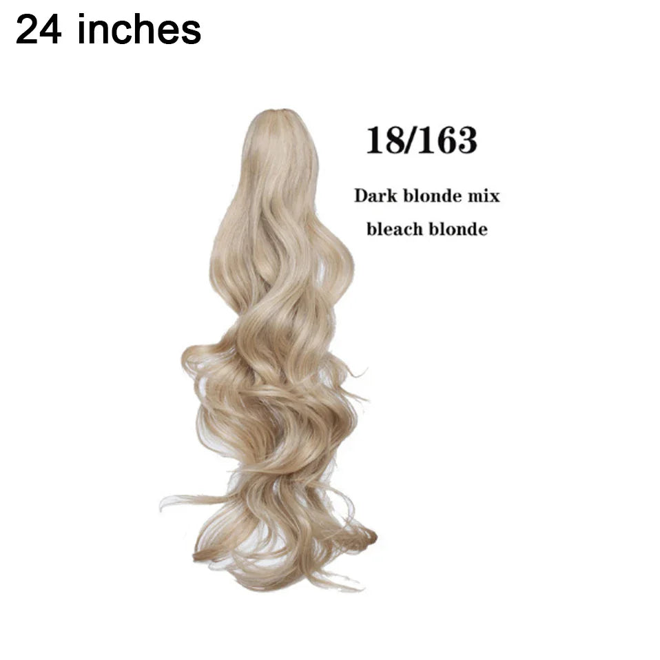 BENEHAIR Fake Ponytail Claw On Ponytail Long Wavy Clip In Hair Extension Hair Synthetic Hairpiece For Women Pony Tail Fake Hair