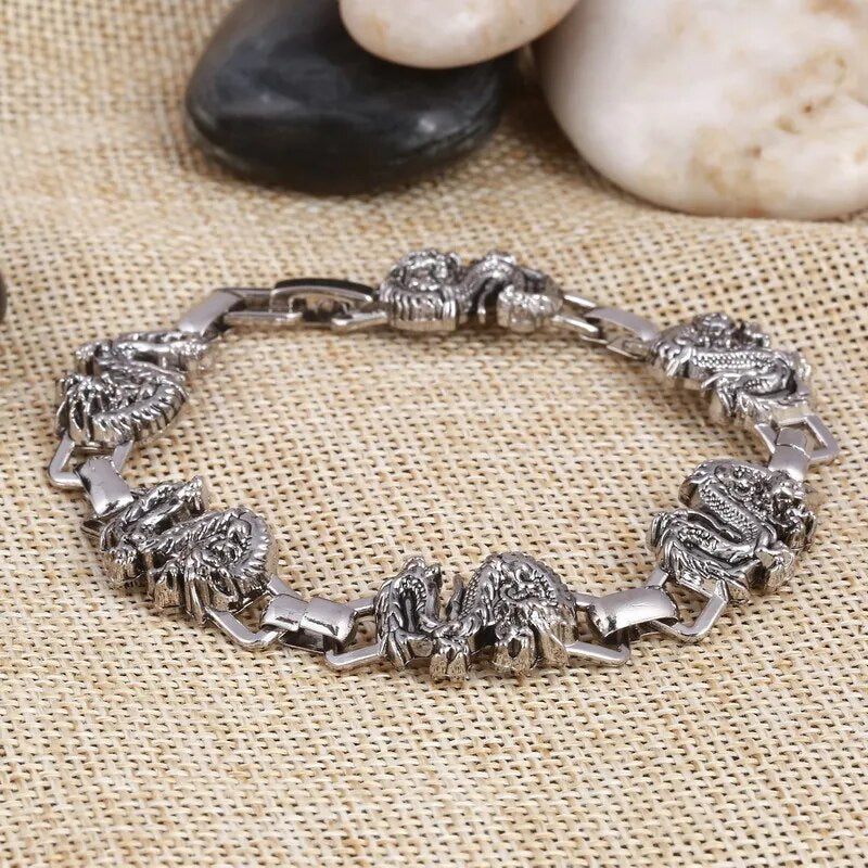 Black Fire Dragon Beads Bracelets Men Vintage Halloween Jewelry Alloy Metal Bracelets&Bangles Homme Drop Shipping