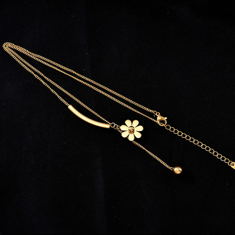 DIEYURO 316L Stainless Steel 2021 Hot Sale Beautiful Flower Hanging Chain Long Style Exquisite Clavicle Chain Necklace For Women