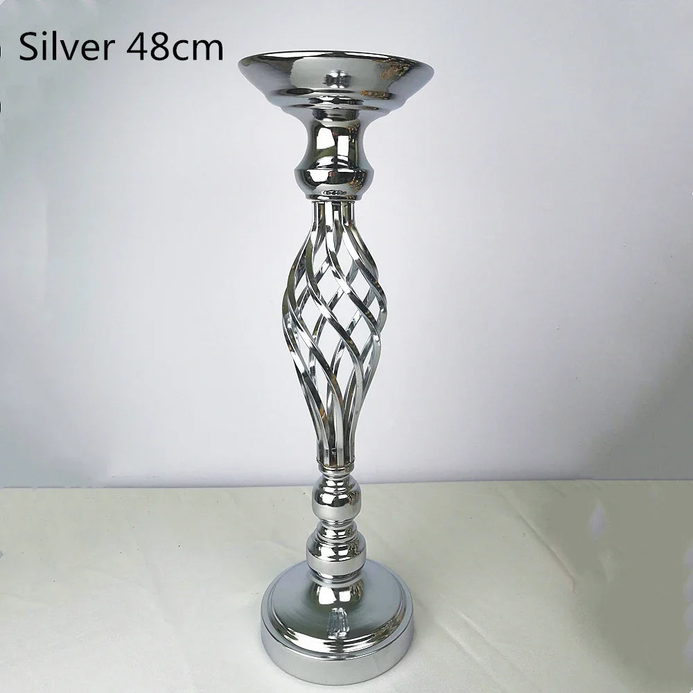 IMUWEN Creative Hollow Gold/ Silver Metal Candle Holder Wedding Table Centerpiece Flower Vase Rack Home Hotel Road Lead Decor