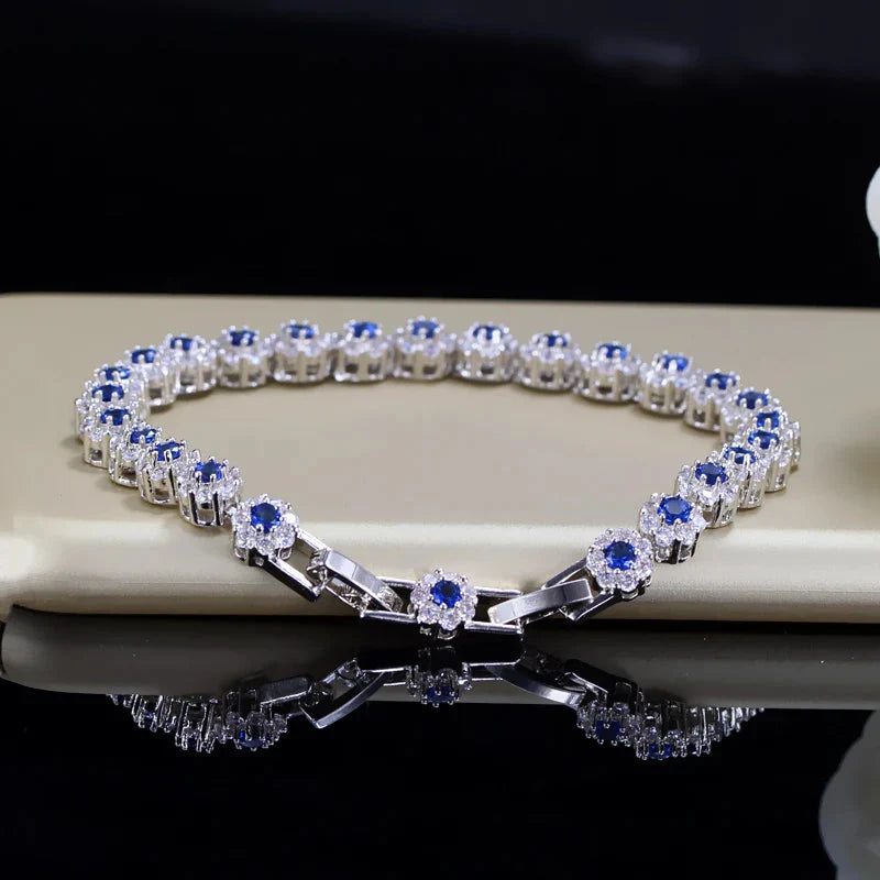 Cubic Zirconia Stone Silver Color Tennis Bracelet