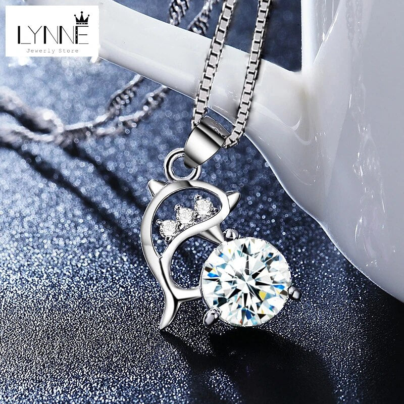 New Fashion Jewelry 925 Sterling Silver Round CZ Dolphin Pendant Necklaces Fine Zircon Charm Clavicle Chain Women Birthday Gift