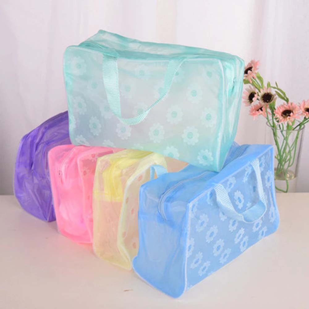 Waterproof Women Swimming Bags Floral Print Transparent Makeup Cosmetic Bag Zipper Traveling Toiletry Bathing Storage Pouch