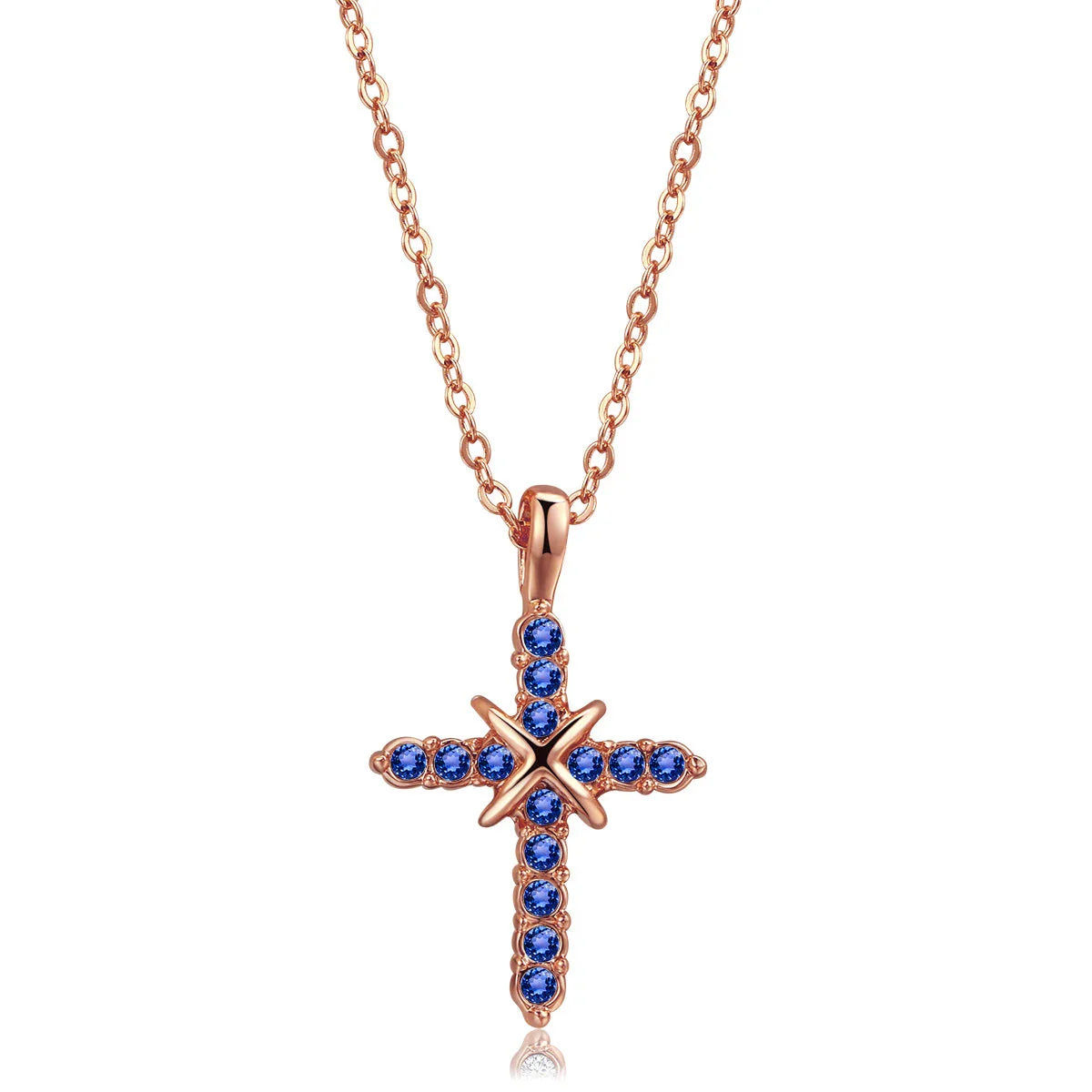 N451 N452 Cross Jesus Christ Necklaces Rose Gold Color Fashion Pendant Jewelry Cubic Zirconia Crystal Christmas HotSale