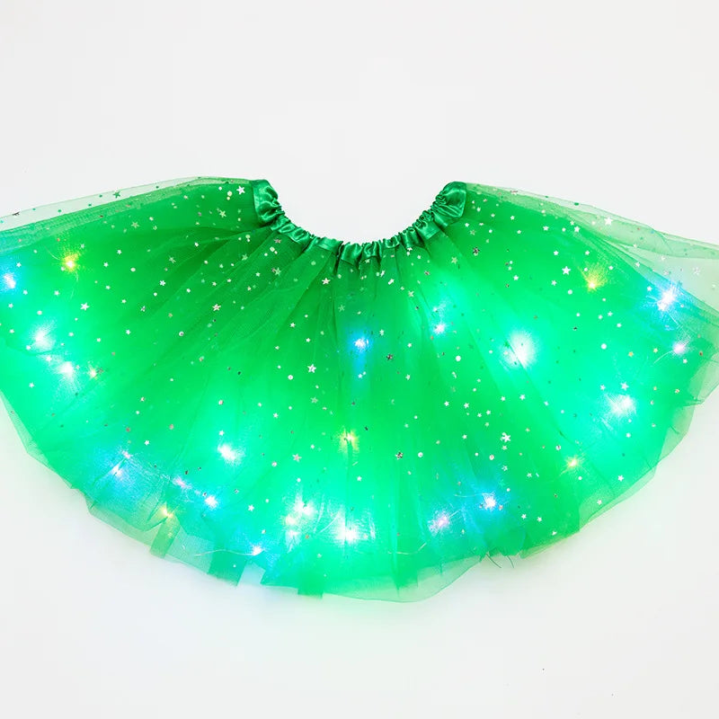 LED Glowing Light  Women Tulle star Skirt Short Tutu Mini Skirt Adult Fancy Ballet Dancewear Party Costume Ball Gown Mini skirt