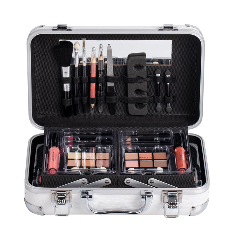 DUER LIKA White Portable Professional 24 Color Eyeshadow Blush Cosmetic Foundation Face Powder Makeup Sets Eye Shadows Palette