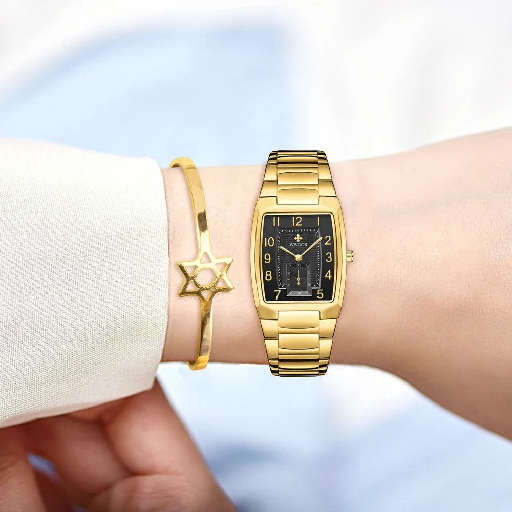 WWOOR Women Watches Gold Casual Ladies Quartz Watch Top Brand Luxury Waterproof Stainless Steel Women's Watches Relogio Feminino
