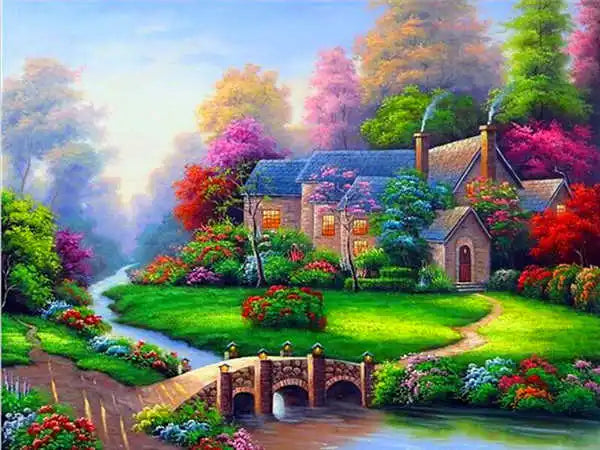 Huacan Diamond Embroidery Landscape Handmade Diamond Painting Village Needlework Mosaic Cross Stitch Home Decor