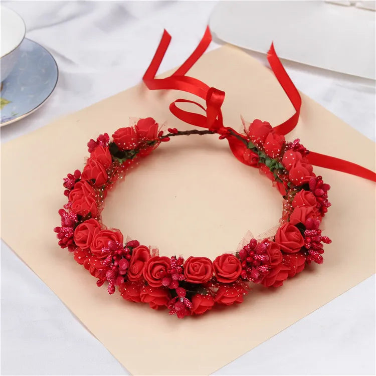 6Colors Women Beach Headband Floral Hair Lady Girls Bride Boho Flower Headband Floral Head Wreath Garlands Bohemia Beach Flower