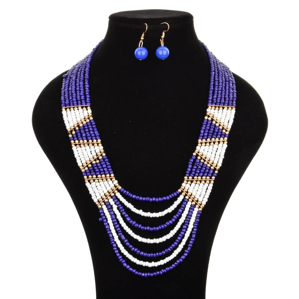 Hyperbole Women's Jewelry Sets Bohemia Multi Layer Handmade Beaded Chains Beads Necklace Hanging Earrings Women Sets for Gift