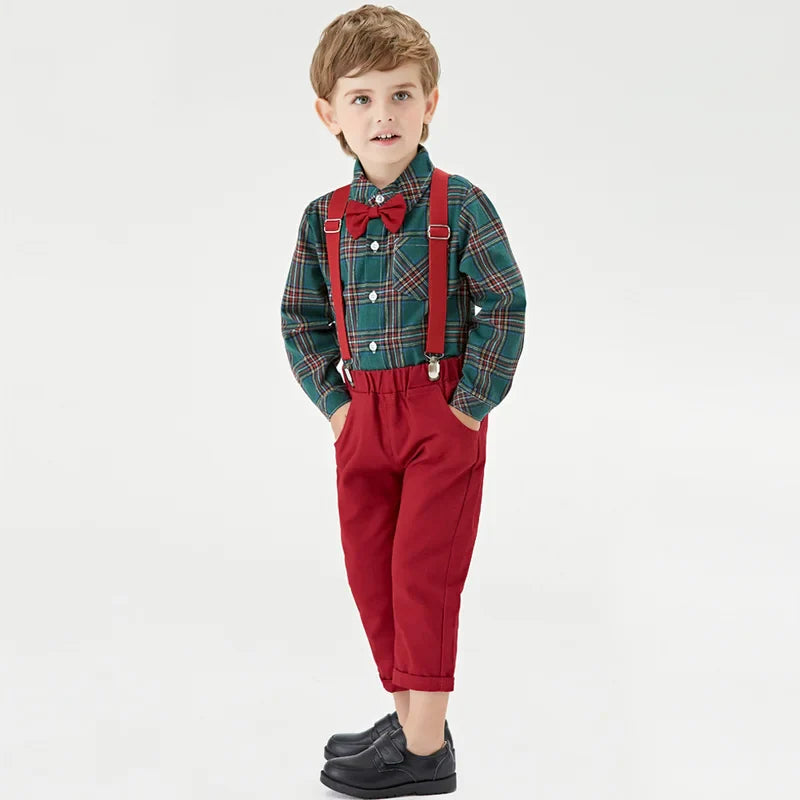 Toddler Boys Clothing Set Autumn Winter Children Suspender 2 PCS Suit Kids Christmas Outfits