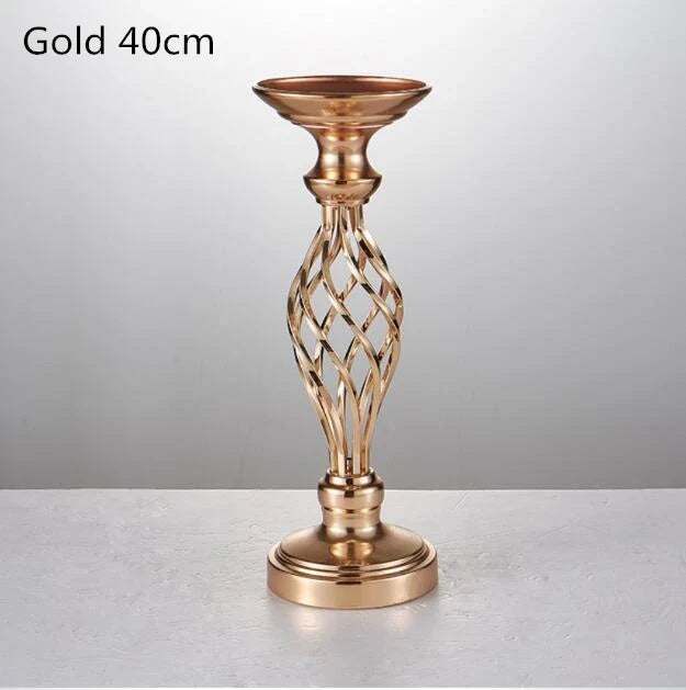 IMUWEN Creative Hollow Gold/ Silver Metal Candle Holder Wedding Table Centerpiece Flower Vase Rack Home Hotel Road Lead Decor
