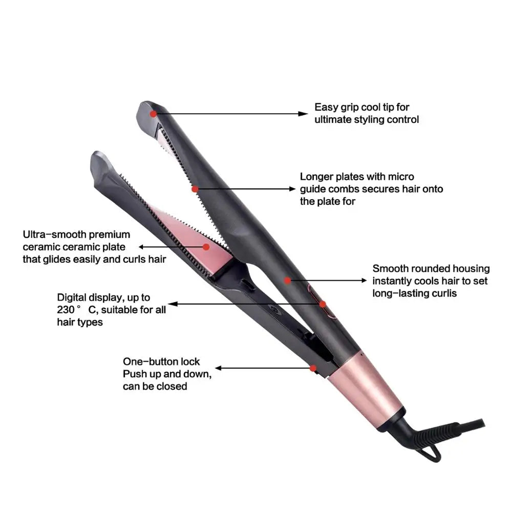 2 in 1 Hair Straightener And Curler Tourmaline Ceramic Twisted Flat Iron Straightening And Curling With LCD For Hair Styling