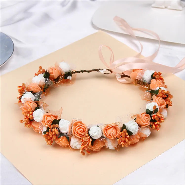 6Colors Women Beach Headband Floral Hair Lady Girls Bride Boho Flower Headband Floral Head Wreath Garlands Bohemia Beach Flower