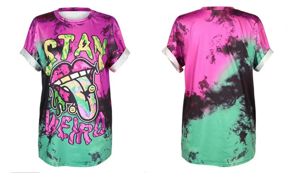 PLstar Cosmos 2019 Summer New Women T Shirt Fashion Punk Tops STAY WEIRD Printing Loose Short Sleeve Streetwear Hip Hop tshirt