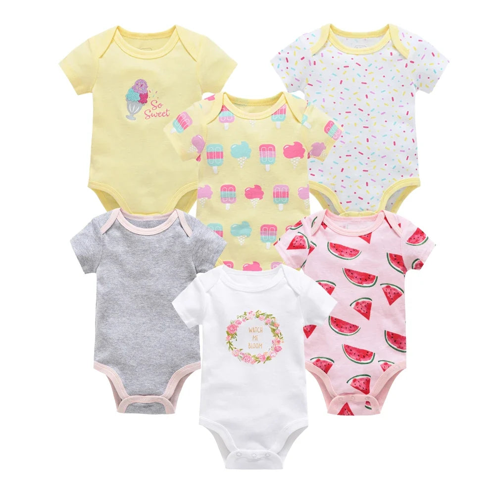 Kavkas Baby Girls Bodysuits 6/3 pcs/lot Summer Cotton Baby Clothes Short Sleeve Newborn body bebe 0-3 months Infant Clothing
