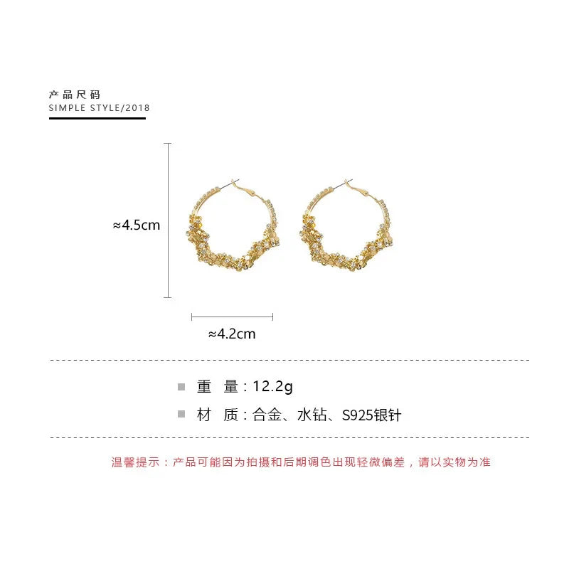 New 2023 French Exaggerated Rhinestone Big Gold Silver Earrings Fashion Personality Versatile Earrings Women'S Jewelry Wholesale