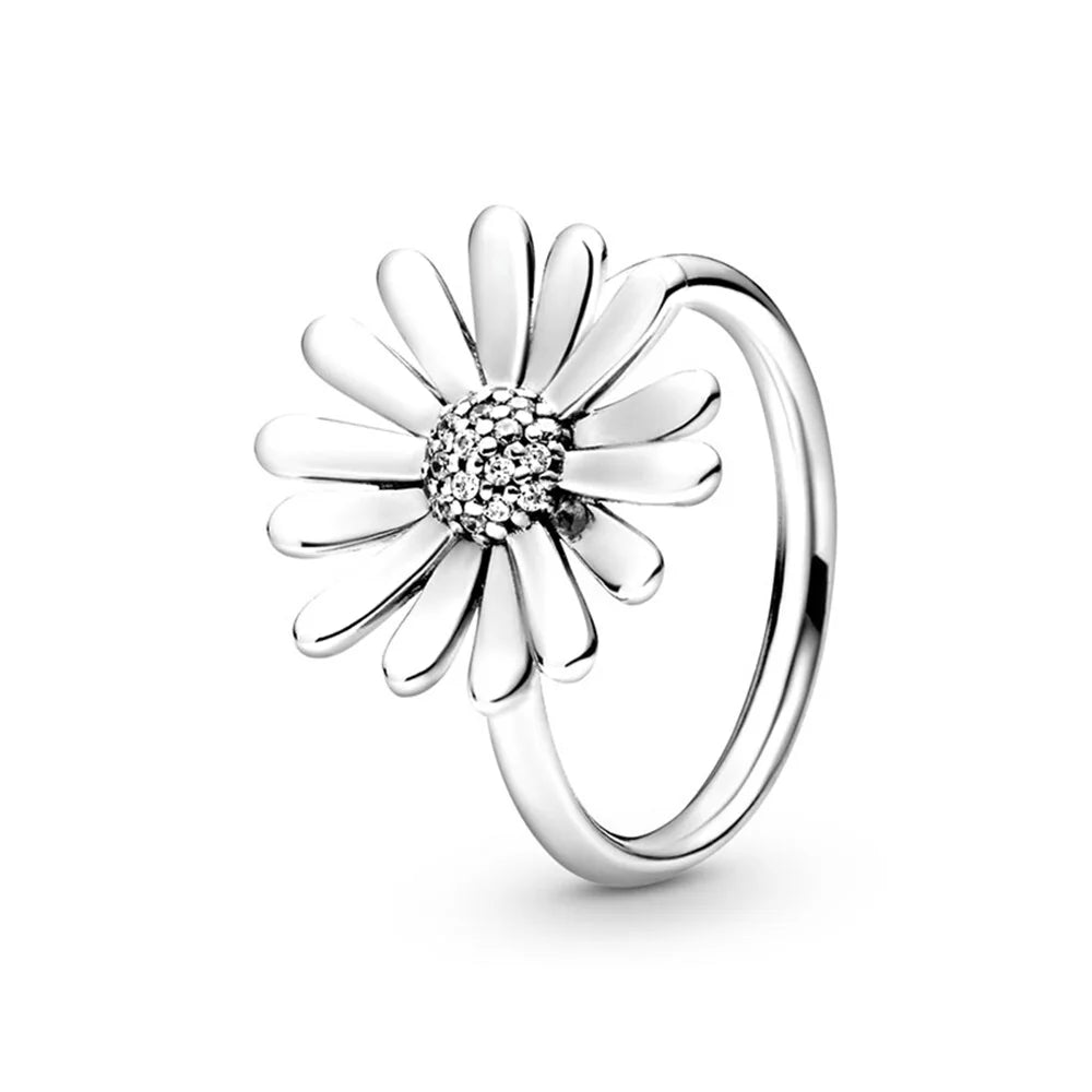 925 Sterling Silver Ring Charms Rose Gold Stripe Design Round Ball Diy Crystal Flower Finger Ring for women pandora Jewelry