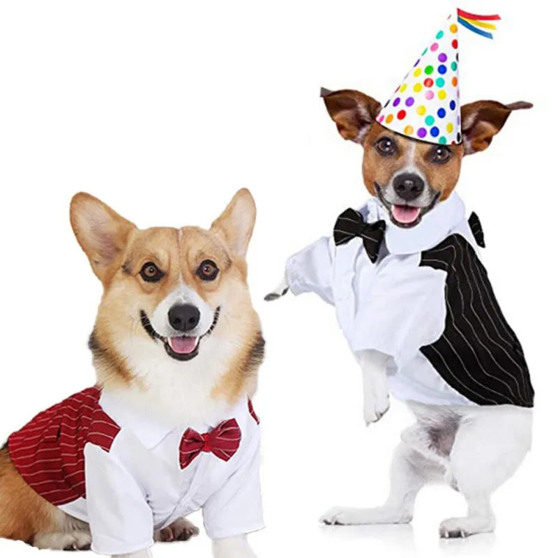 Dog Gentleman Wedding Suit Clothes Formal Shirt Pet Outfit Halloween Christmas Dog Costume For Small Dogs Bowtie Tuxedo