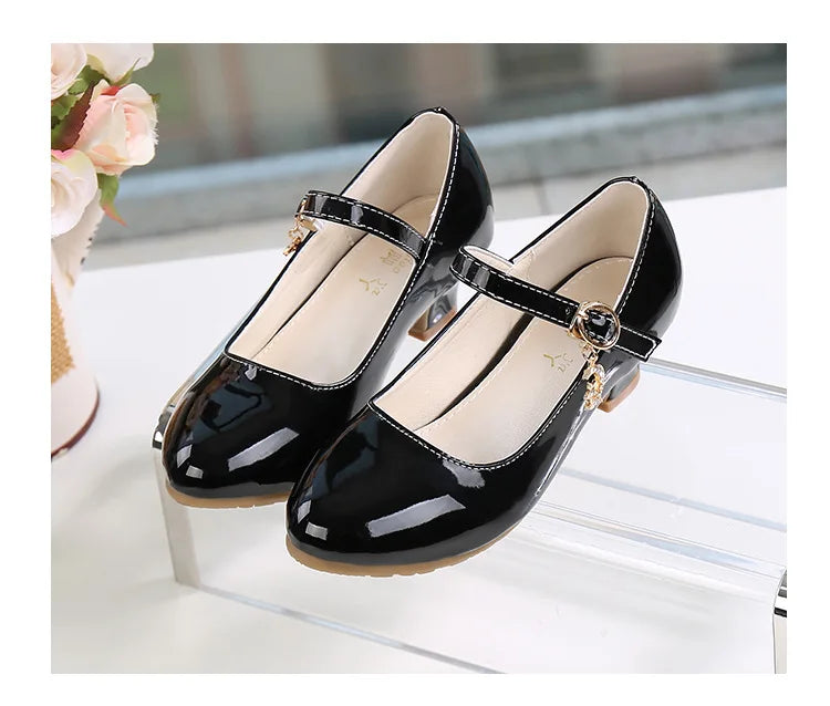 Children Girls Leather Shoes White Princess High Heel Shoes For Kids Girls Performance Dress Student Show Dance Sandals 26-41