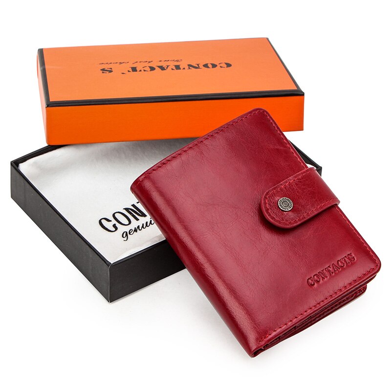 Contact's Genuine Leather Wallet Women Rifd Small Card Holder Wallets Ladies Blue Coin Purse Portfel Fashion Trifold Clutch Bag