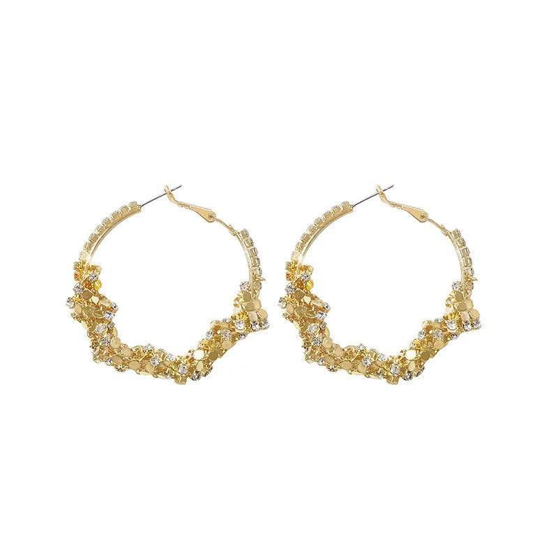 New 2023 French Exaggerated Rhinestone Big Gold Silver Earrings Fashion Personality Versatile Earrings Women'S Jewelry Wholesale