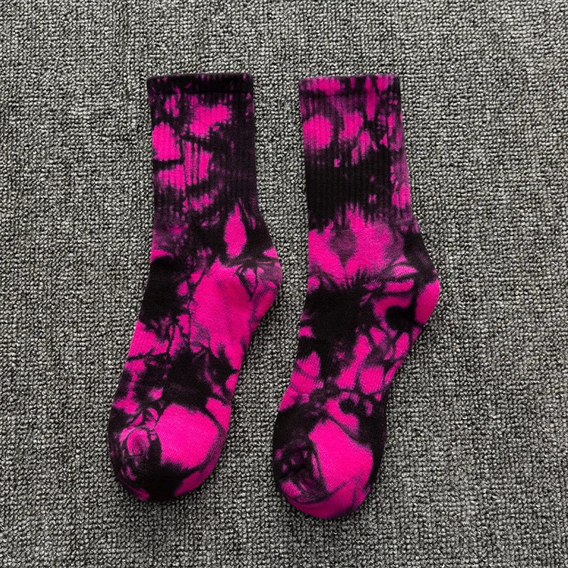 Tie-dyed Long Socks Men's Fall/Winter Tube Socks Cotton Autumn Basketball Skateboard Socks Thicker Women's High-top Tide Socks
