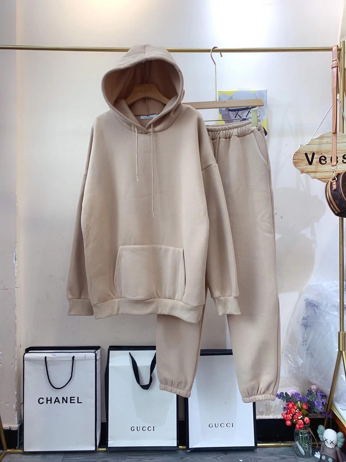 ALPHALMODA New Winter Hooded Sweatshirt Pants 2pcs Set Seasonal Trendy Thickened Warm Fleece Tracksuits Trousers Set Candy Colo