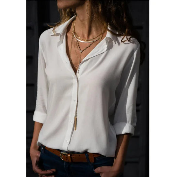 2024 New Women's Clothes Ladies Long Sleeve Deep V-Collar Chiffon Shirt and Tops Casual Women Button Office Shirts Plus Size