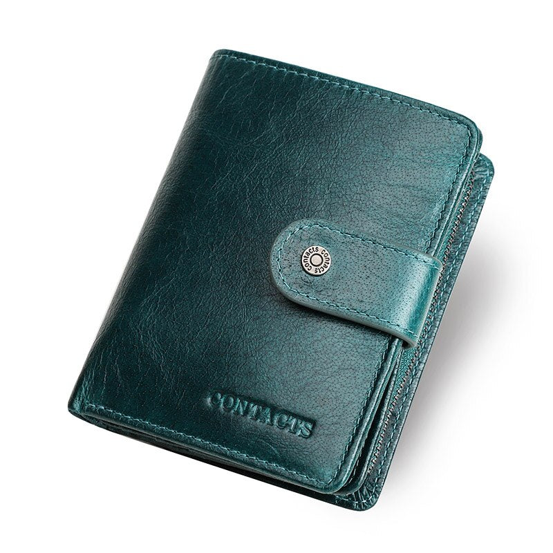 Contact's Genuine Leather Wallet Women Rifd Small Card Holder Wallets Ladies Blue Coin Purse Portfel Fashion Trifold Clutch Bag