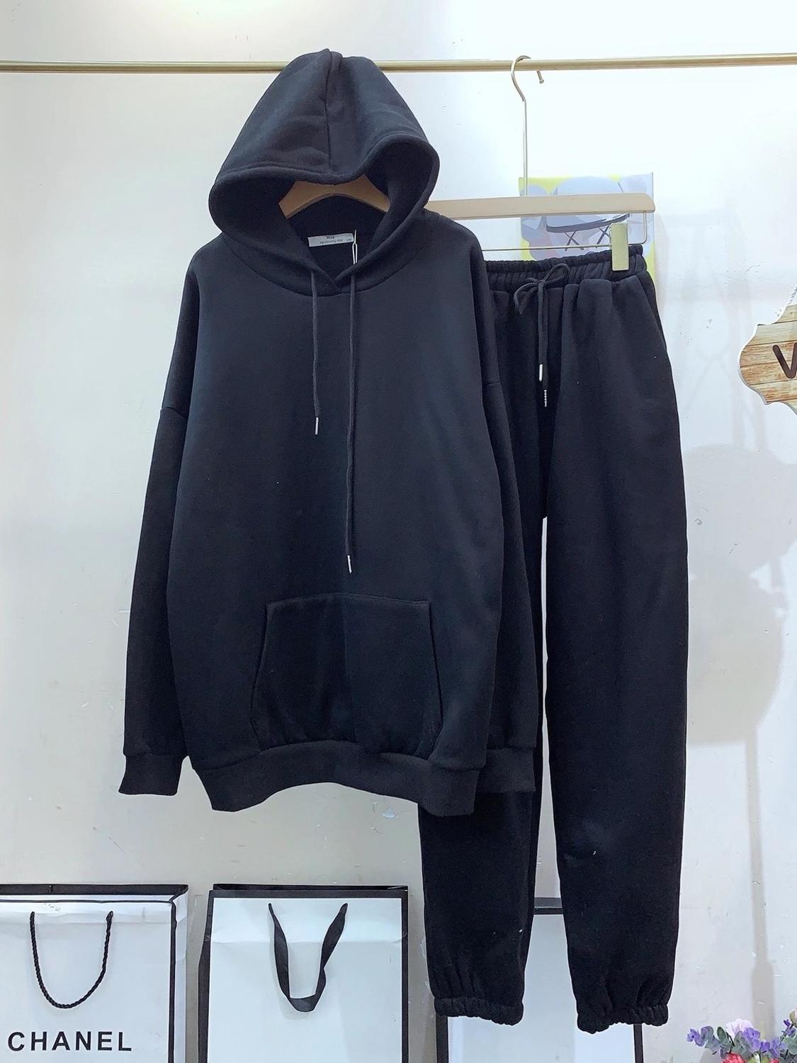 ALPHALMODA New Winter Hooded Sweatshirt Pants 2pcs Set Seasonal Trendy Thickened Warm Fleece Tracksuits Trousers Set Candy Colo