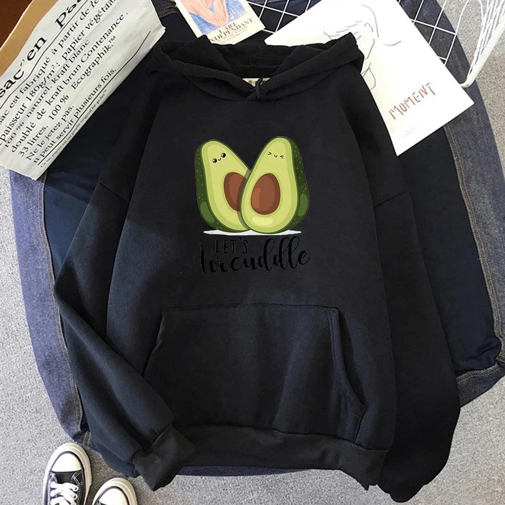 Oversized Hoodies Cartoon Avocado Print Sweatshirt Clothes for teens Women Punk Kpop Clothing Loose Fleece Hoodie Spring Tops