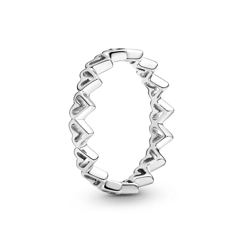 925 Sterling Silver Ring Charms Rose Gold Stripe Design Round Ball Diy Crystal Flower Finger Ring for women pandora Jewelry