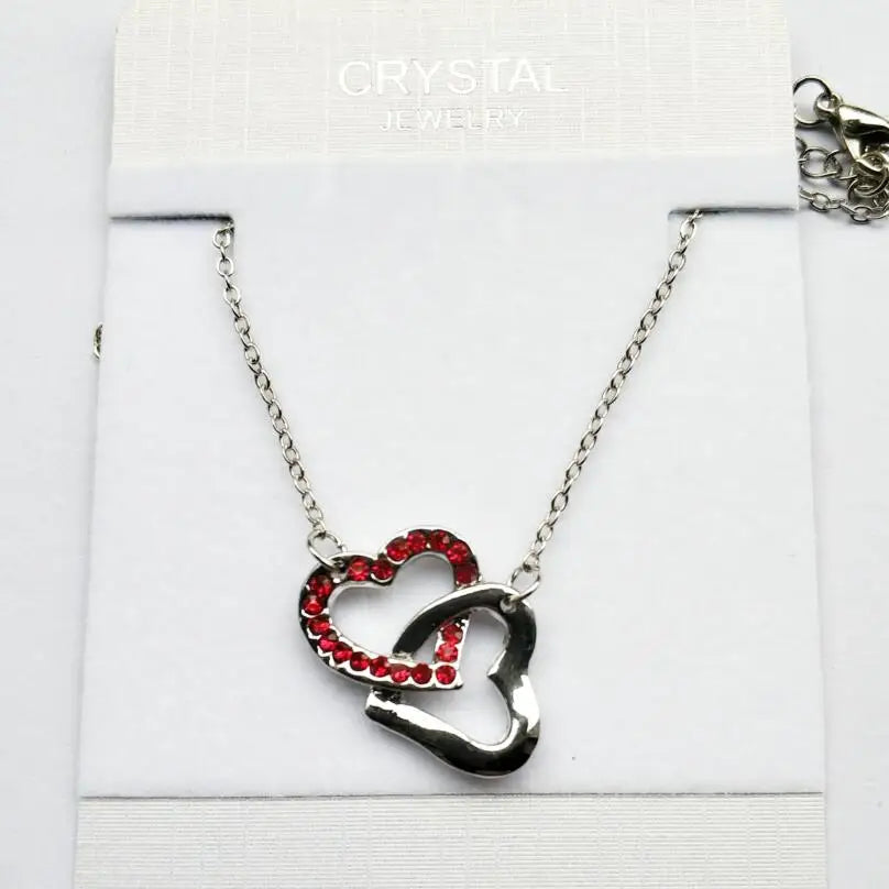 shine rhinestone Double Heart pendant necklace fashion jewelry wedding lover party top quality dropshipping romantic summer gift
