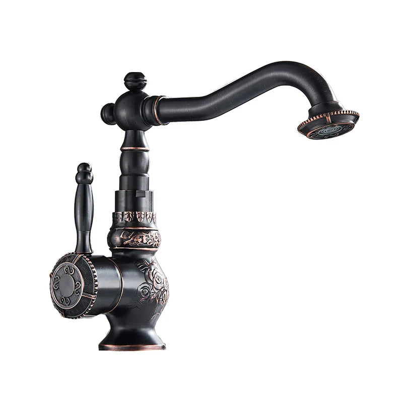 Home Decoration Bathroom Sink Mixer Faucet Crane Single Handle Water Tap Brass Antique Faucet Hot and Cold Water