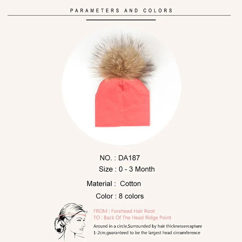 Geebro 0-3 Month Baby Boys Soft Cotton Real Fur pompom Beanies Hats For Newborn Girls Spring Autumn Kids Infants Toddler
