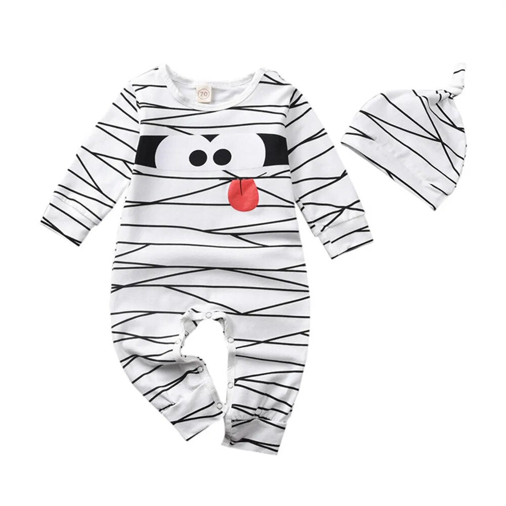 ZAFILLE Kids Toddler Hallloween Costume Striped Outfits Cute Mummy Boys Rompers Halloween Clothes For Baby Chidlren Clothing Set