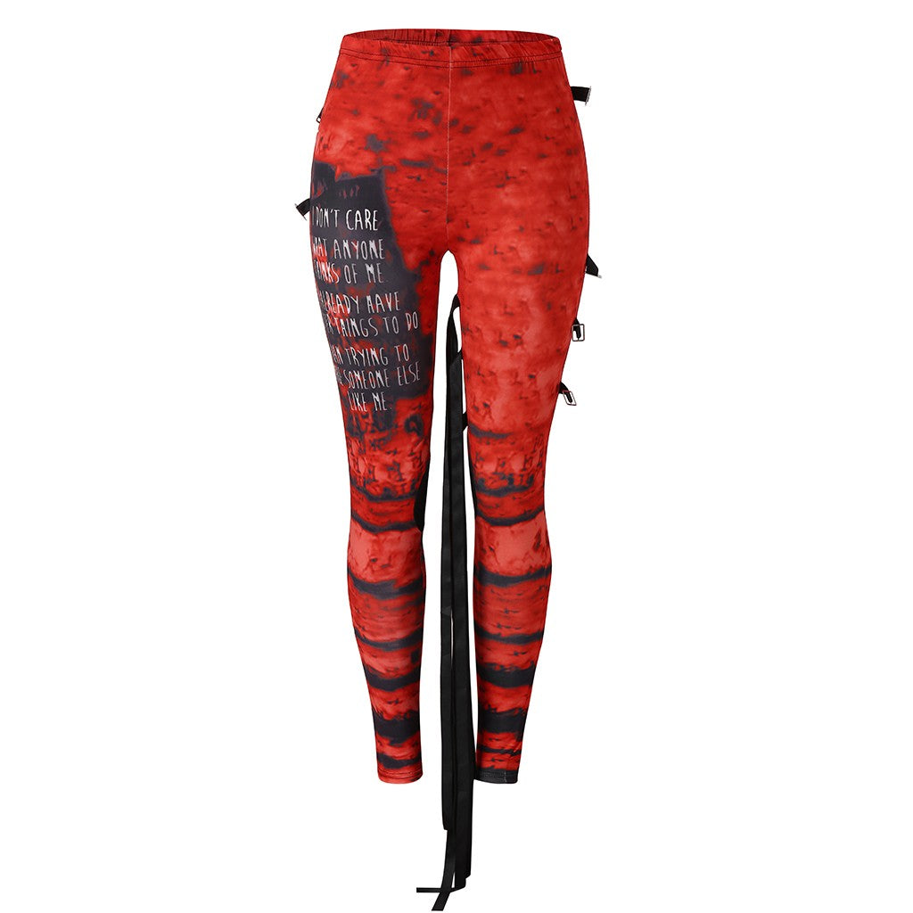Gothic Punk Leggings Women Tight Elastic Pants Leggins Mujer Hip Hop Rocker High Waist Distressed Legging Pantalones De Mujer