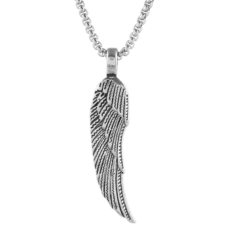Personality Men's Women's Jewelry Vintage Cross Angel Wing Pendant Necklace  Long Stainless Steel Necklace Charms