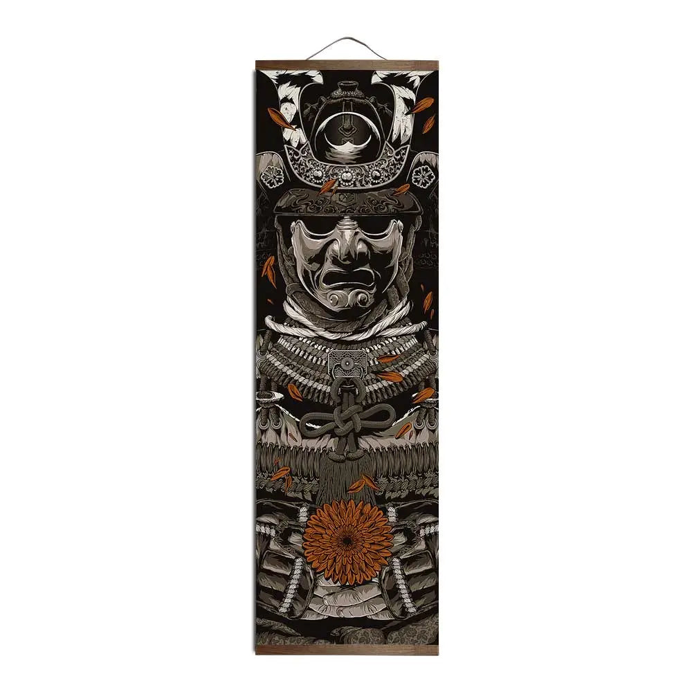 Japanese Samurai Ukiyoe Tiger Canvas Poster Pictures for Living Room Home Decor Painting Wall Art with Solid Wood Hanging Scroll