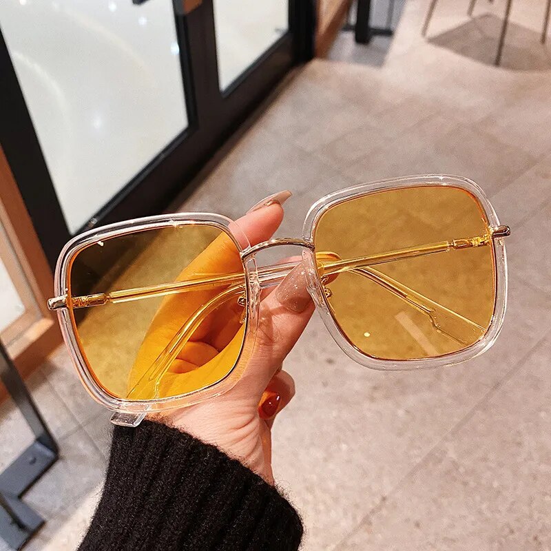 VWKTUUN Square Sunglasses Women 2021 Alloy Frame Oversized Women's Sunglasses Luxury Big Glasses UV400 Gradient Lens Sunglass