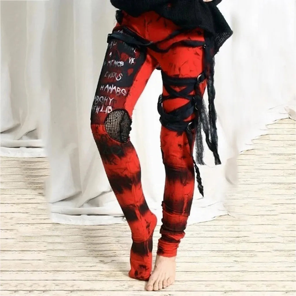 Gothic Punk Leggings Women Tight Elastic Pants Leggins Mujer Hip Hop Rocker High Waist Distressed Legging Pantalones De Mujer